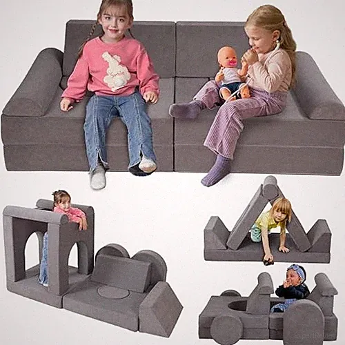12-Piece Modular Kids Play Couch – Premium Soft Foam, Removable Cover, Grey