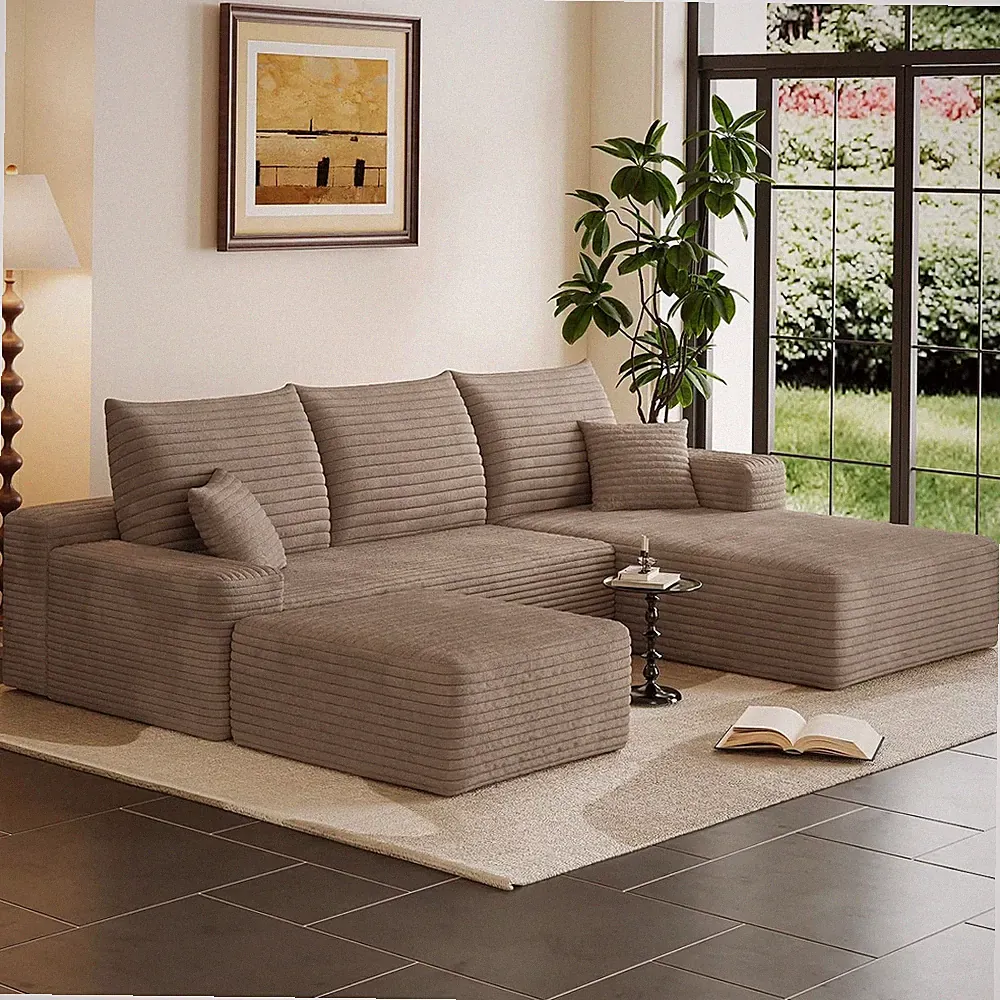 95" Cloud Sectional Couch with Ottoman,Modern U-Shaped Cloud Couch with Deep Sea