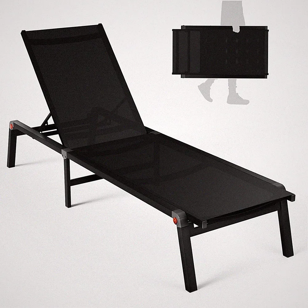 Adjustable Aluminum Foldable Lounge Chair for Patio, Beach & Pool - Black