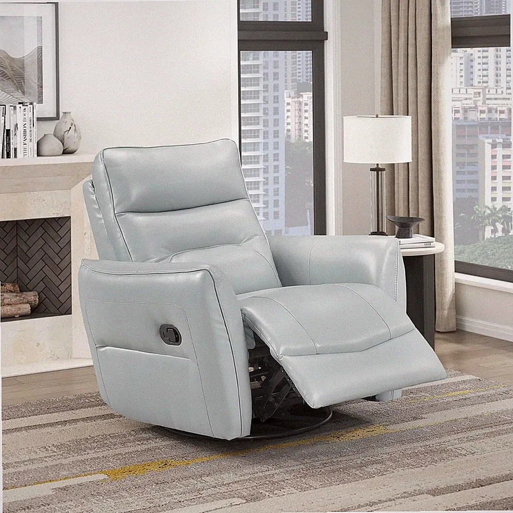 Aqua Swivel Glider Reclining Chair - Comfy Top Grain Leather Match