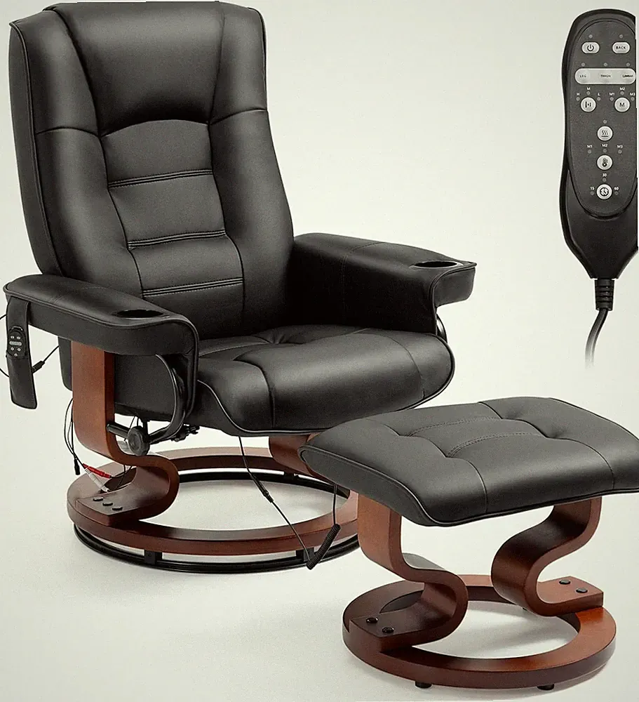AVAWING Reclining Chair with Vibration Massage Faux Leather Recliner with Ottoma