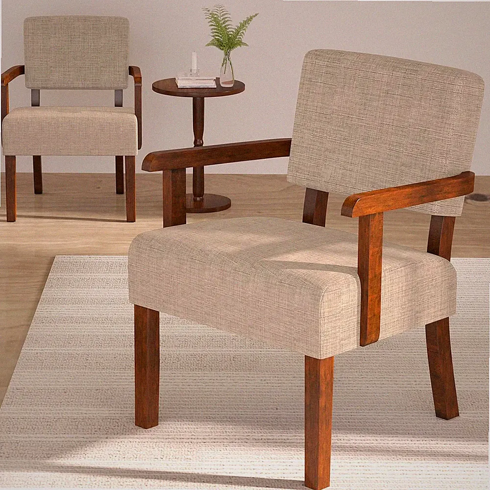 Beige Accent Chair Set of 2 with Table for Living Room & Bedroom Comfort
