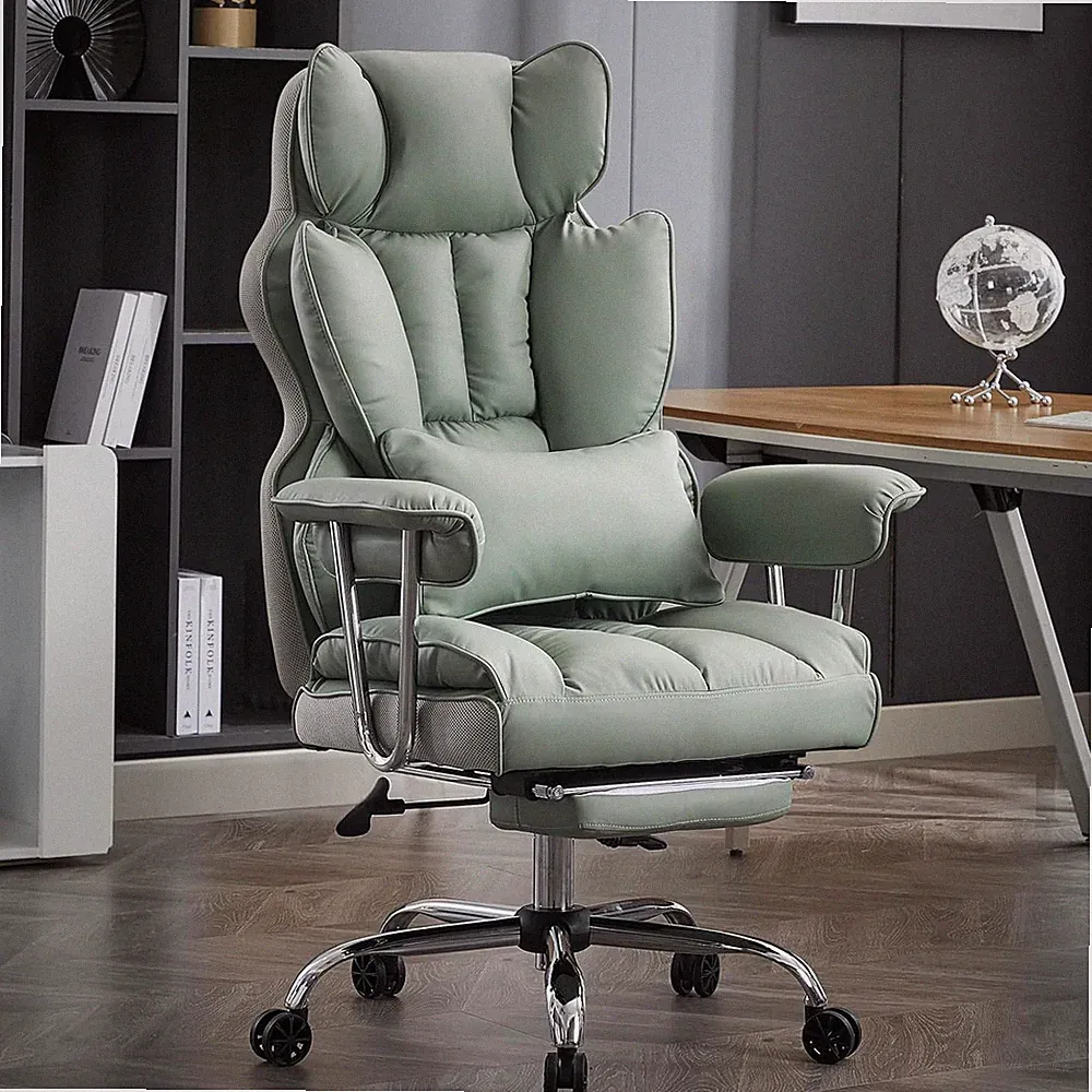 Big & Tall Executive Office Chair 400Lbs with Footrest - Light Green PU Leather