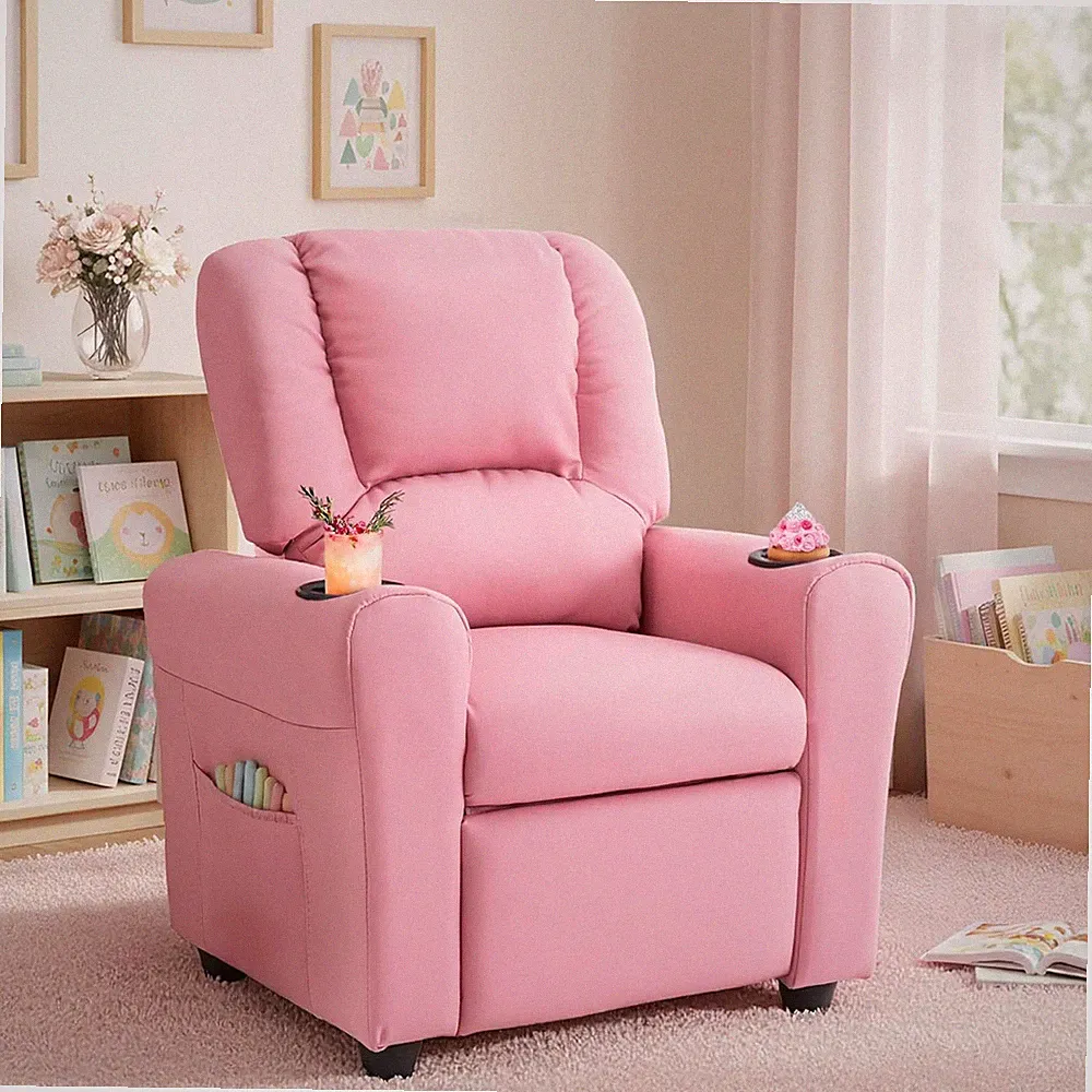 Candy Kids Reclining Chair Leather Recliner Sofa Push Back Toddler Youth Childre