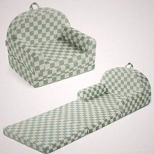 Foldable Toddler Couch, 2-in-1 Comfy Toddler Chair & Lounger Sage Checkered