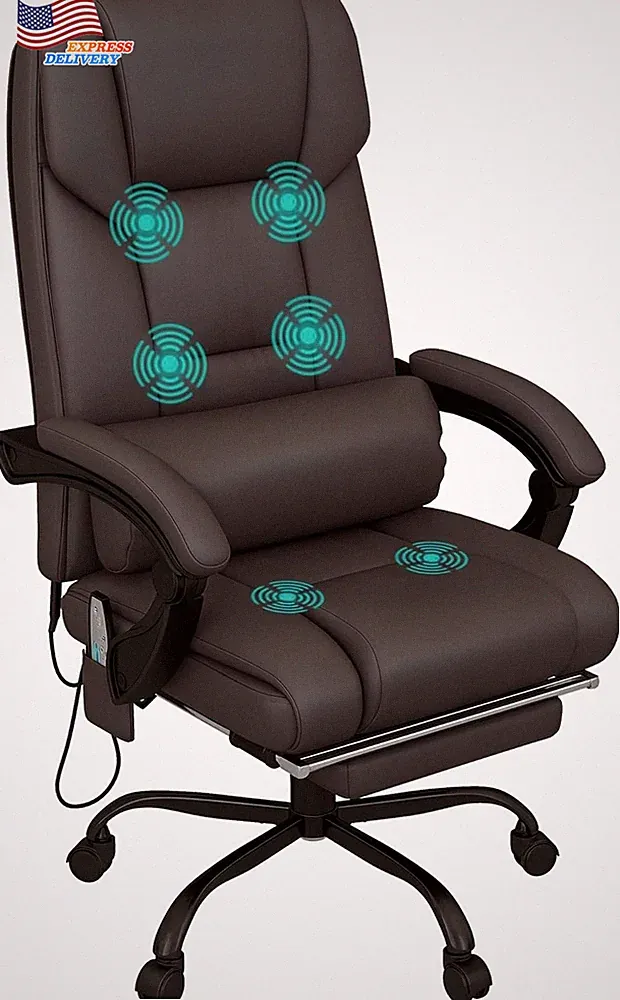 High Back Massage Office Chair with 6 Vibration Point PU Leather Reclining Chair