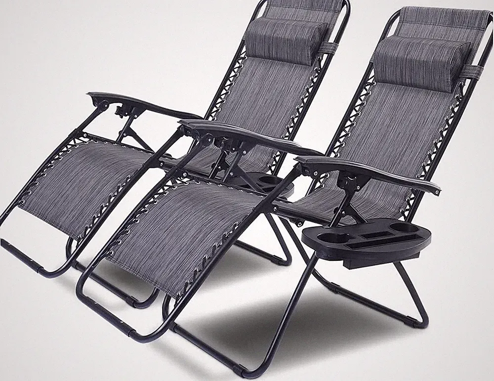 Light Gray Zero Gravity Reclining Lounge Chairs - 2PC Set for Patio Relaxation