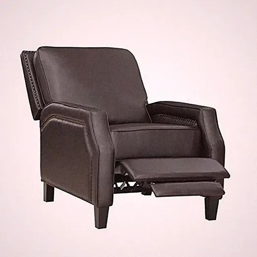 Pushback Recliner Chair, Faux Leather Armchair Push Back Recliner, Dark Brown