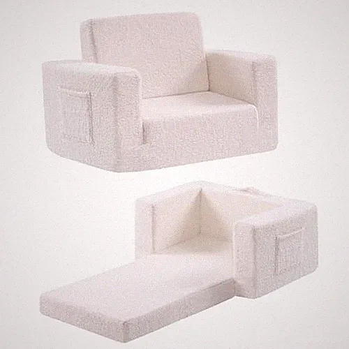 Toddler Chair Sherpa Kids Couch, 2-in-1 Soft Kids Armchair Lounger Sherpa Beige